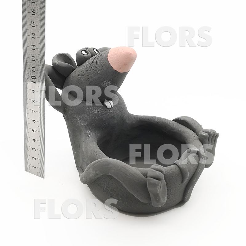 Кашпо керамика Мышь для кактусов и суккулентов (тонированная)