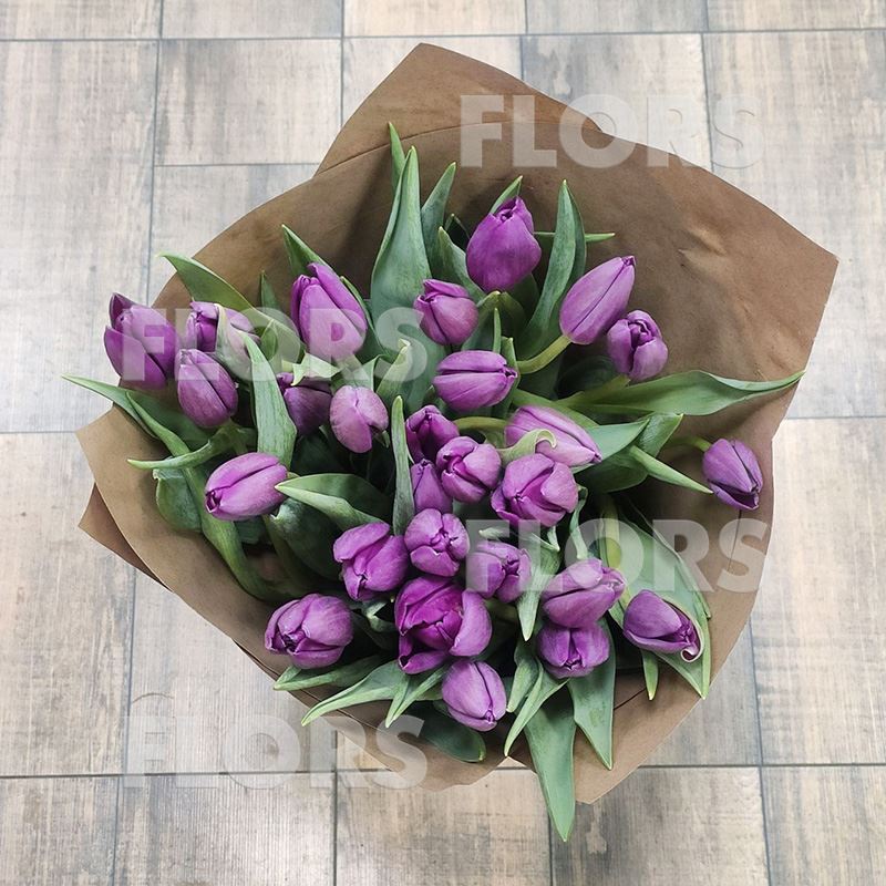 Букет тюльпанов лиловых, 27шт