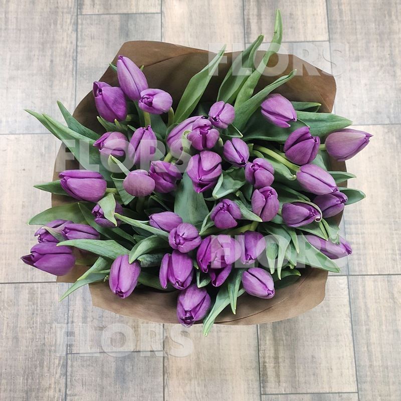 Букет тюльпанов лиловых, 35шт