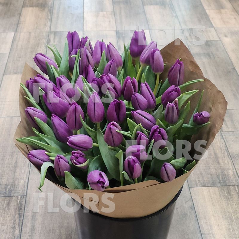Букет тюльпанов лиловых, 45шт