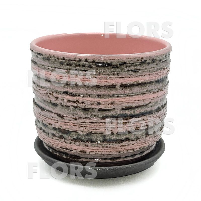 Комплект из 2-х горшков керамика Полоски розовый