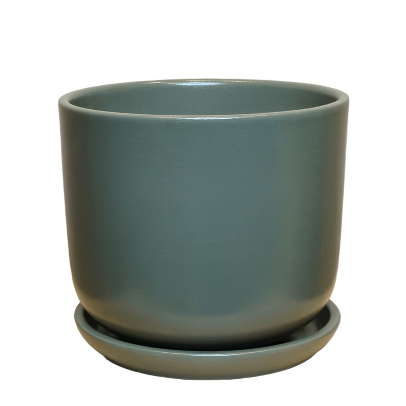 Горшок керамика Цилиндр серо-зеленый