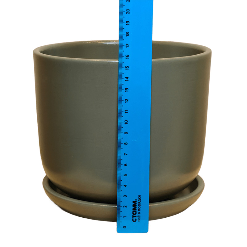 Горшок керамика Цилиндр серо-зеленый