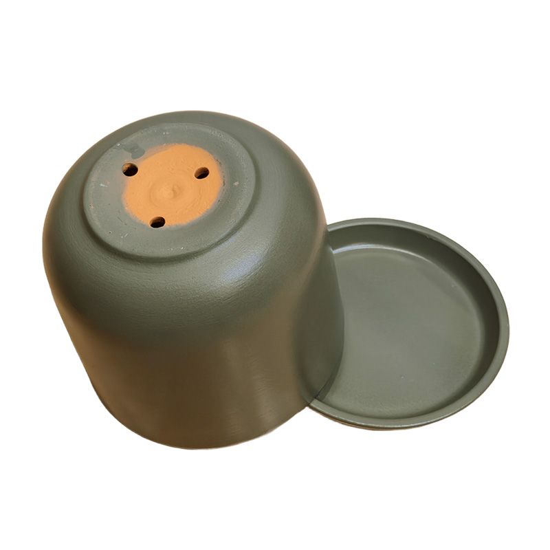 Горшок керамика Цилиндр серо-зеленый