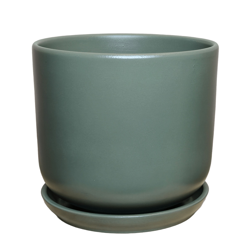 Горшок керамика Цилиндр серо-зеленый