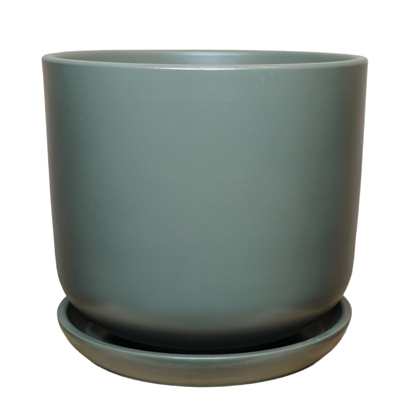 Горшок керамика Цилиндр серо-зеленый