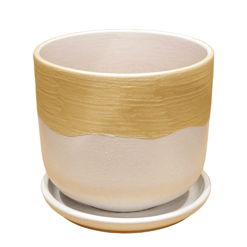 Горшок керамика Цилиндр Волна Беж