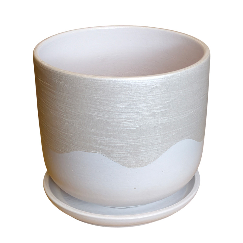 Горшок керамика Цилиндр Волна белый