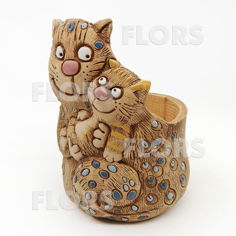 Кашпо керамика Кошка с котенком