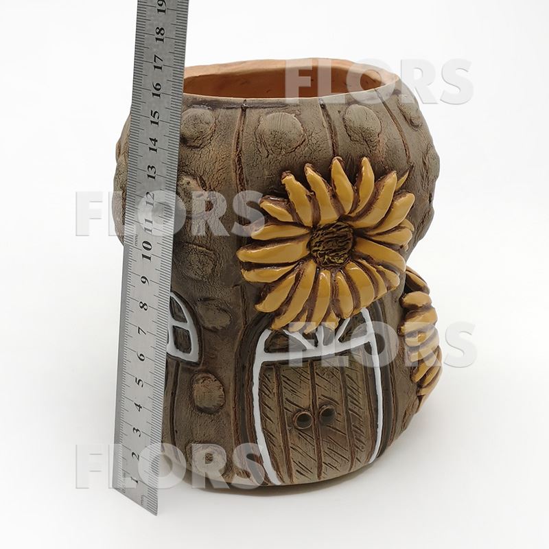 Кашпо керамика Кактус с цветком темный