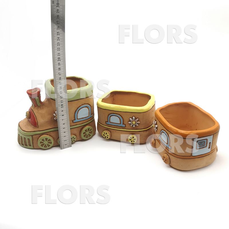 Кашпо керамика Поезд и два вагона